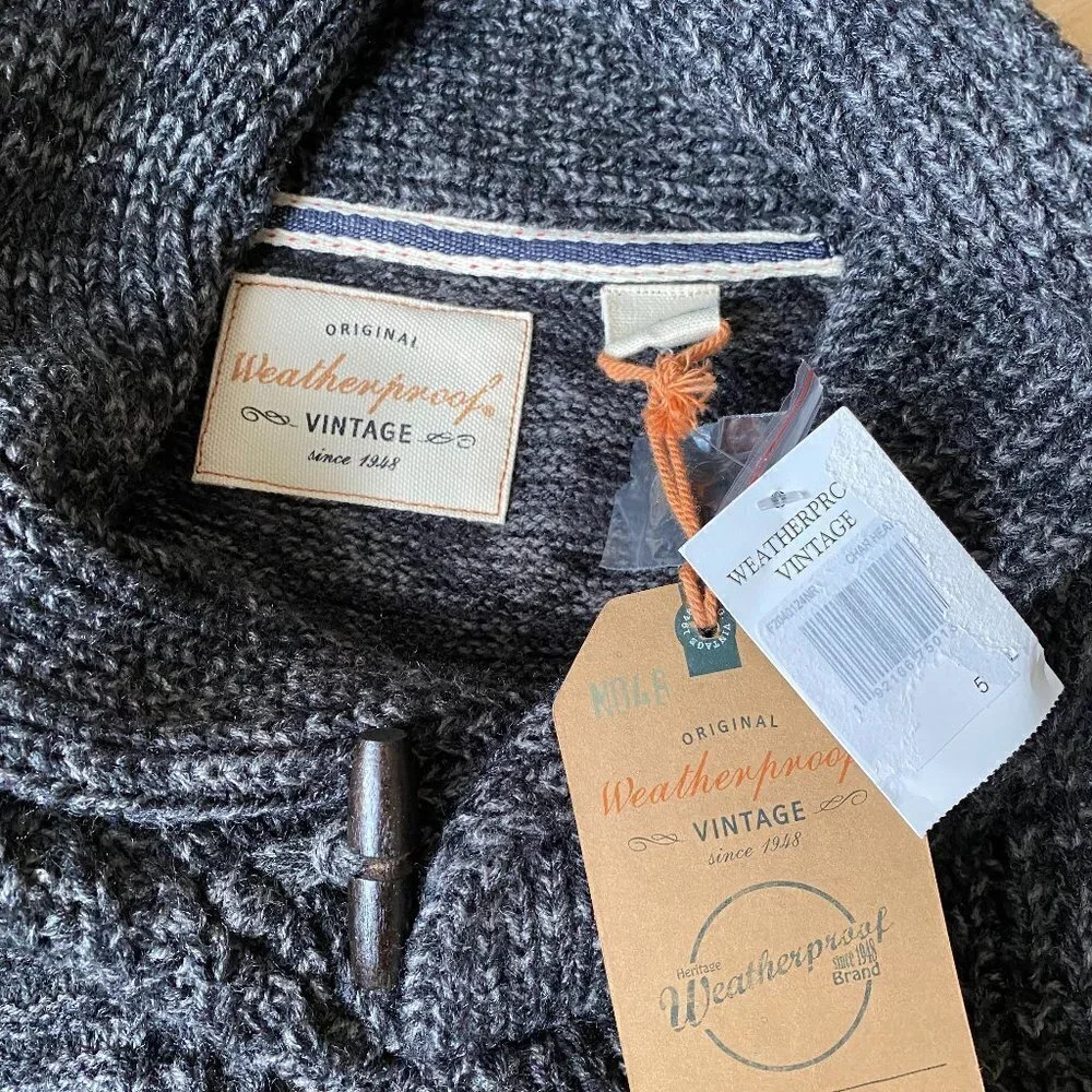 Weatherproof Vintage BNWT marbled shawl collar pullover sweater gray Large New